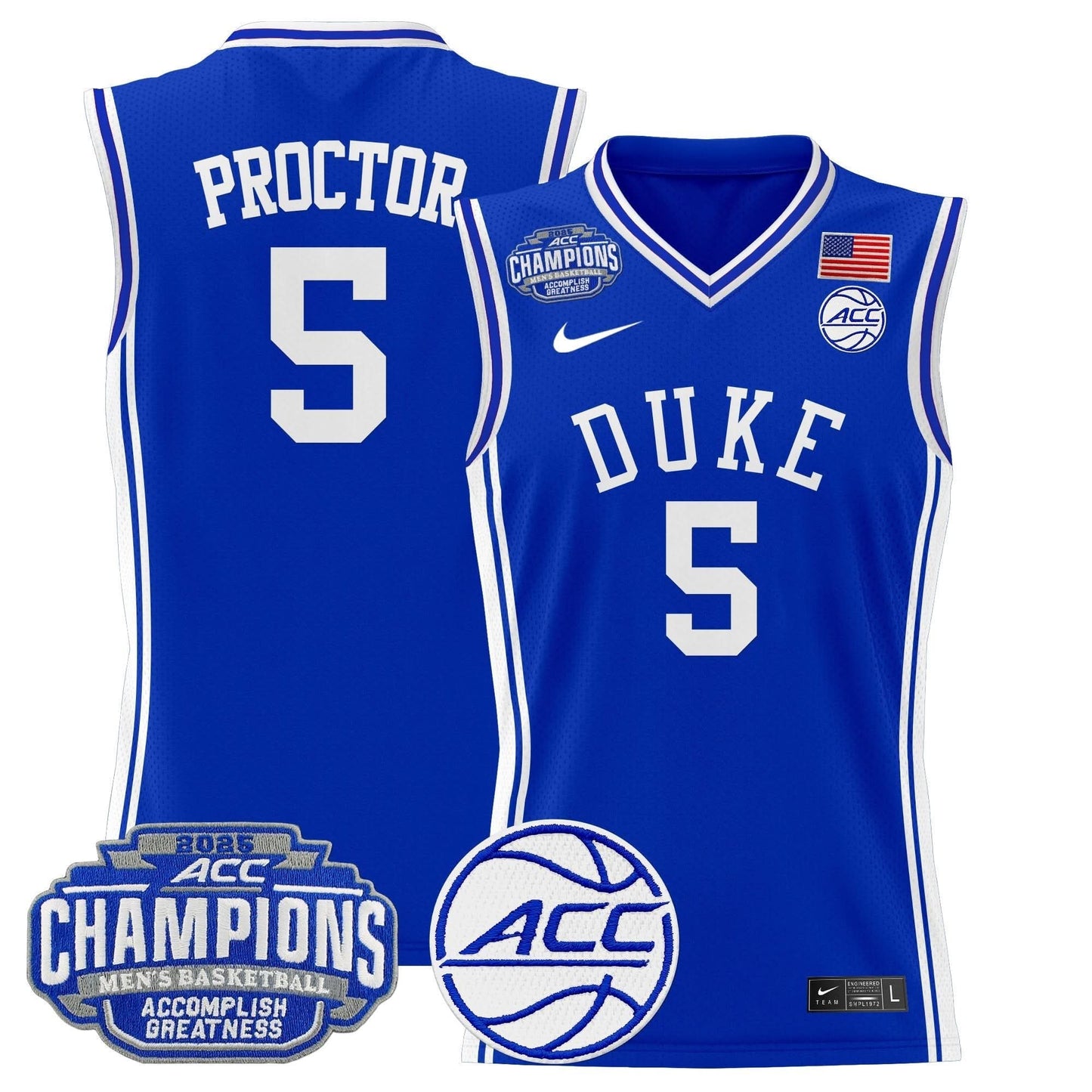 Men's Duke Blue Devils 2025 ACC Conference Tournament Champions Basketball Jersey - All Stitched