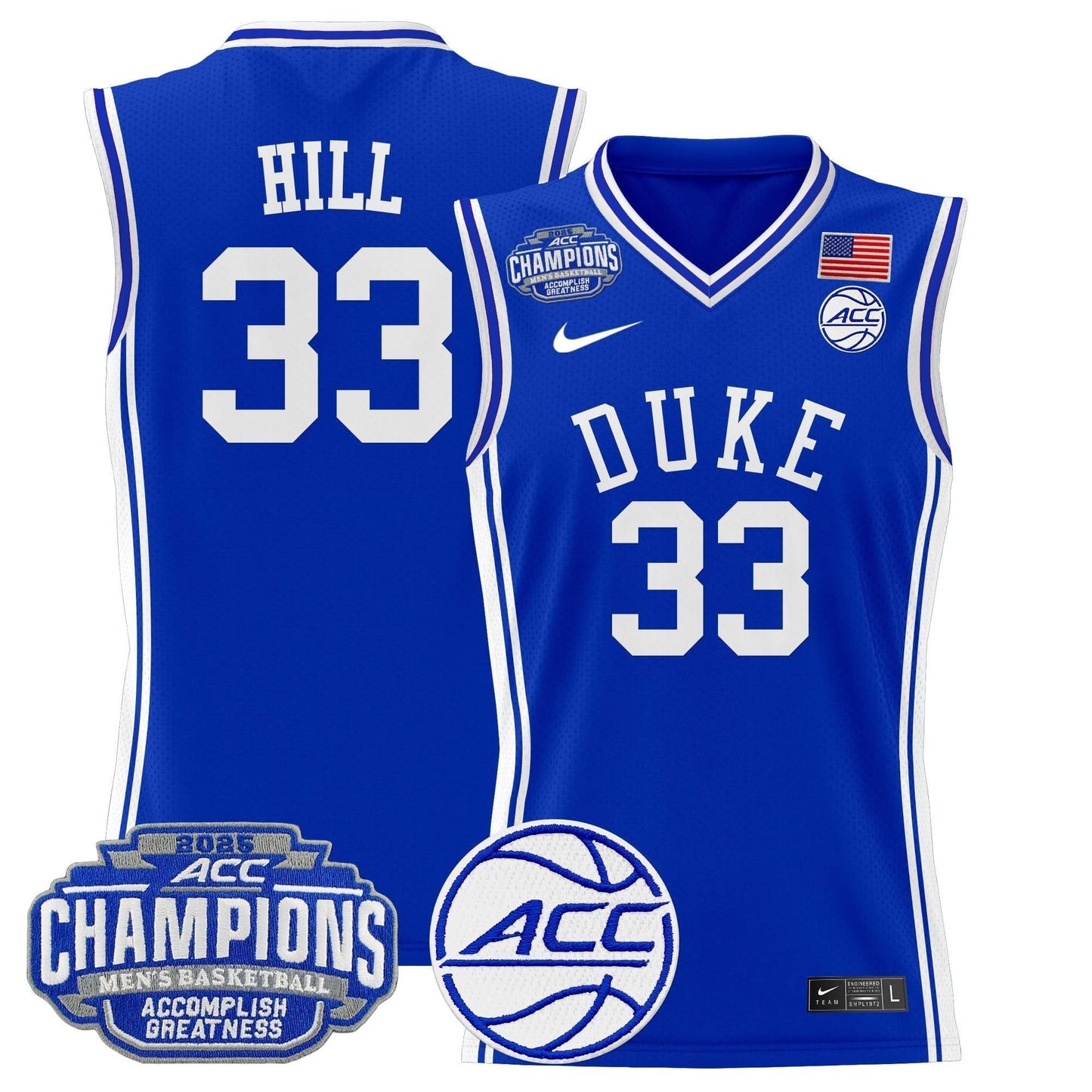 Men's Duke Blue Devils 2025 ACC Conference Tournament Champions Basketball Jersey - All Stitched