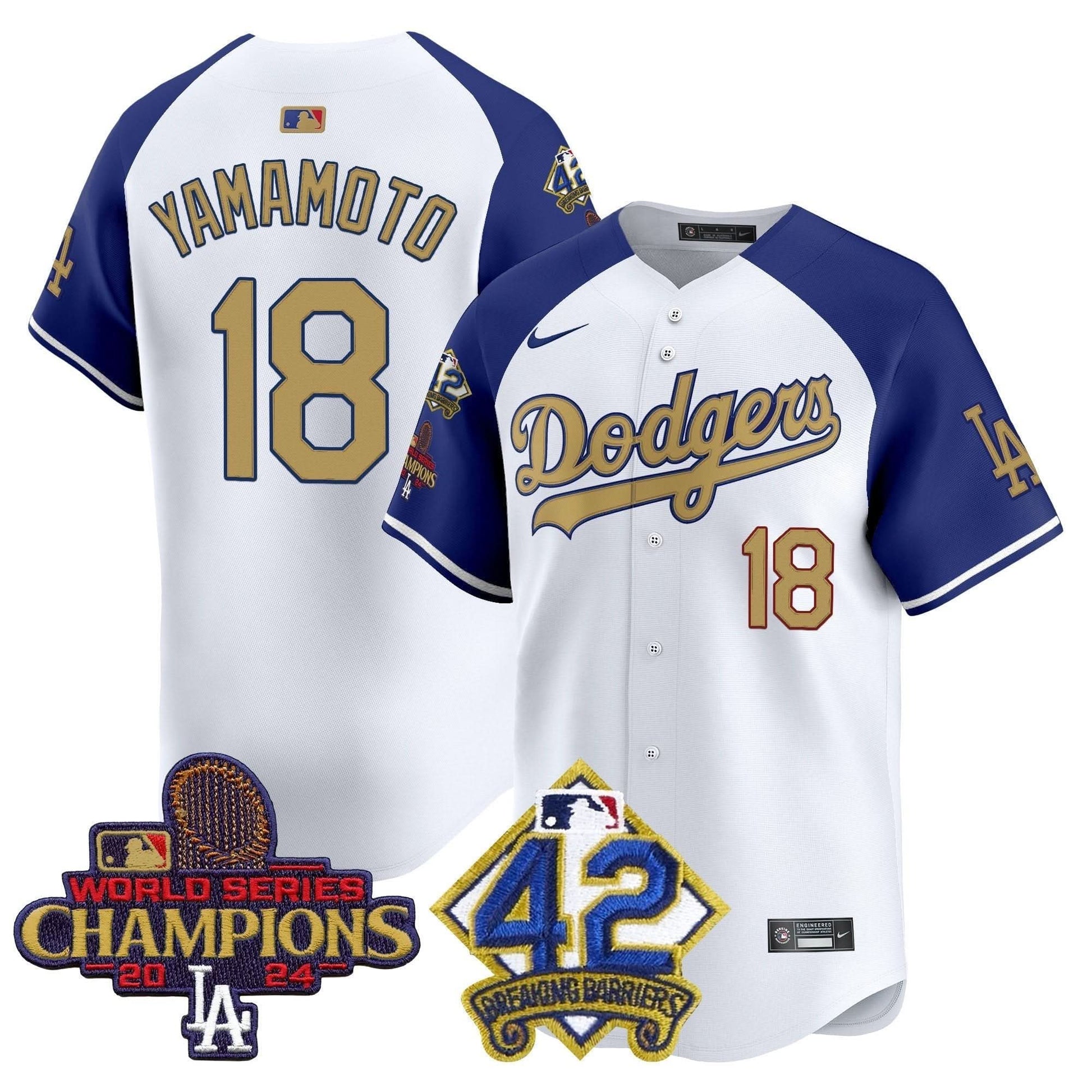Men's Dodgers 2024 World Series Champions & Jackie Robinson Patch Vapor Premier Limited Jersey - All Stitched