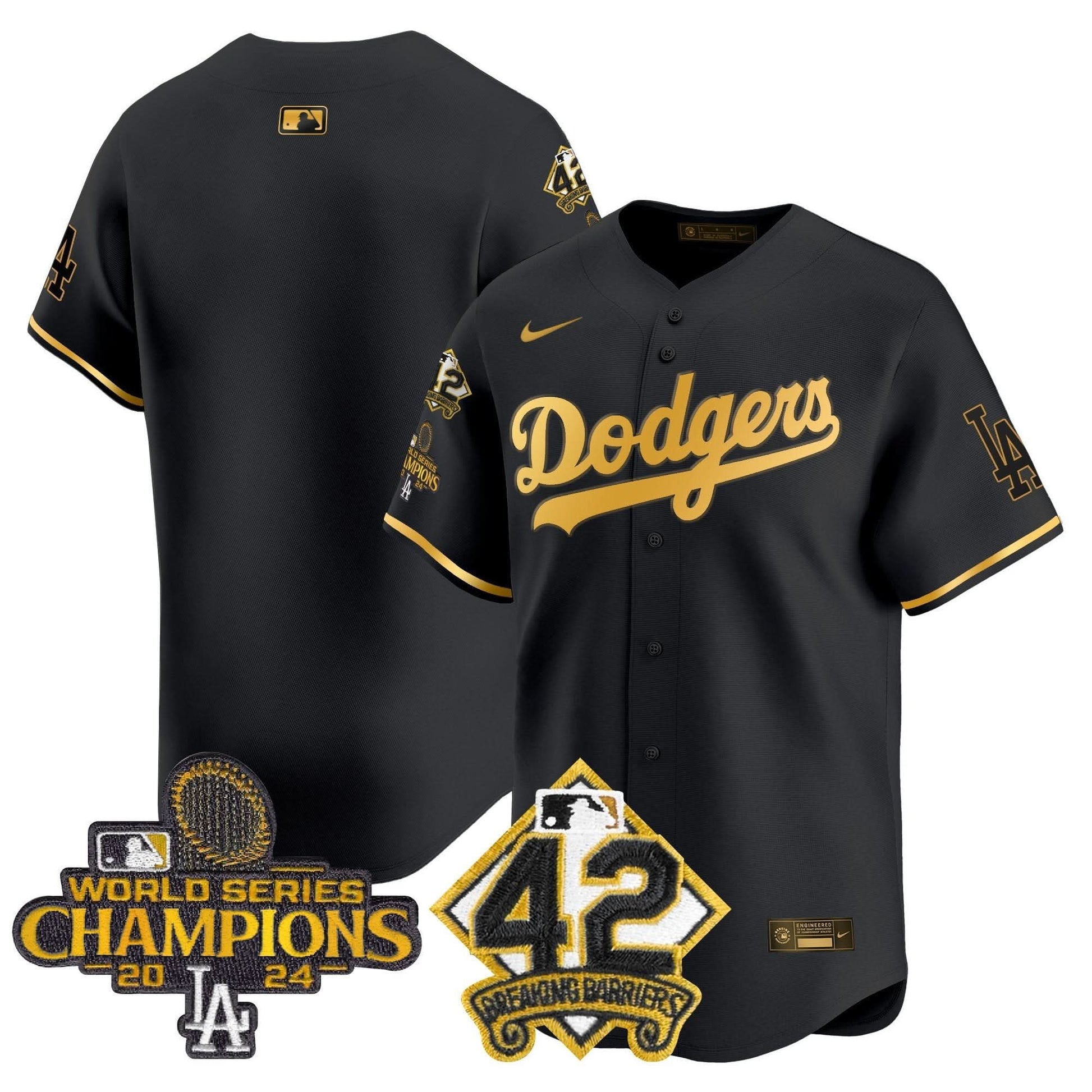 Men's Dodgers 2024 World Series Champions & Jackie Robinson Patch Vapor Premier Limited Jersey - All Stitched