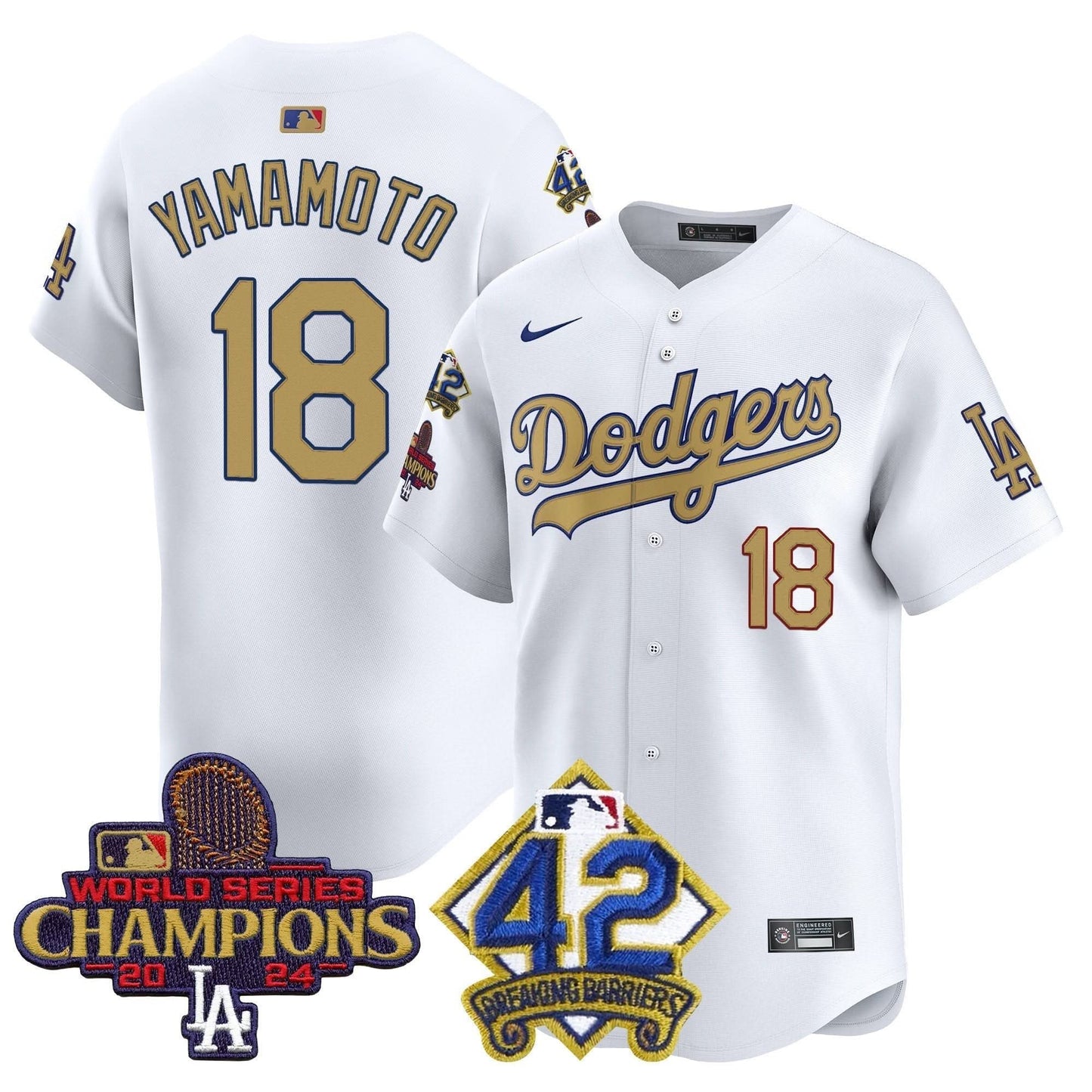 Men's Dodgers 2024 World Series Champions & Jackie Robinson Patch Vapor Premier Limited Jersey - All Stitched