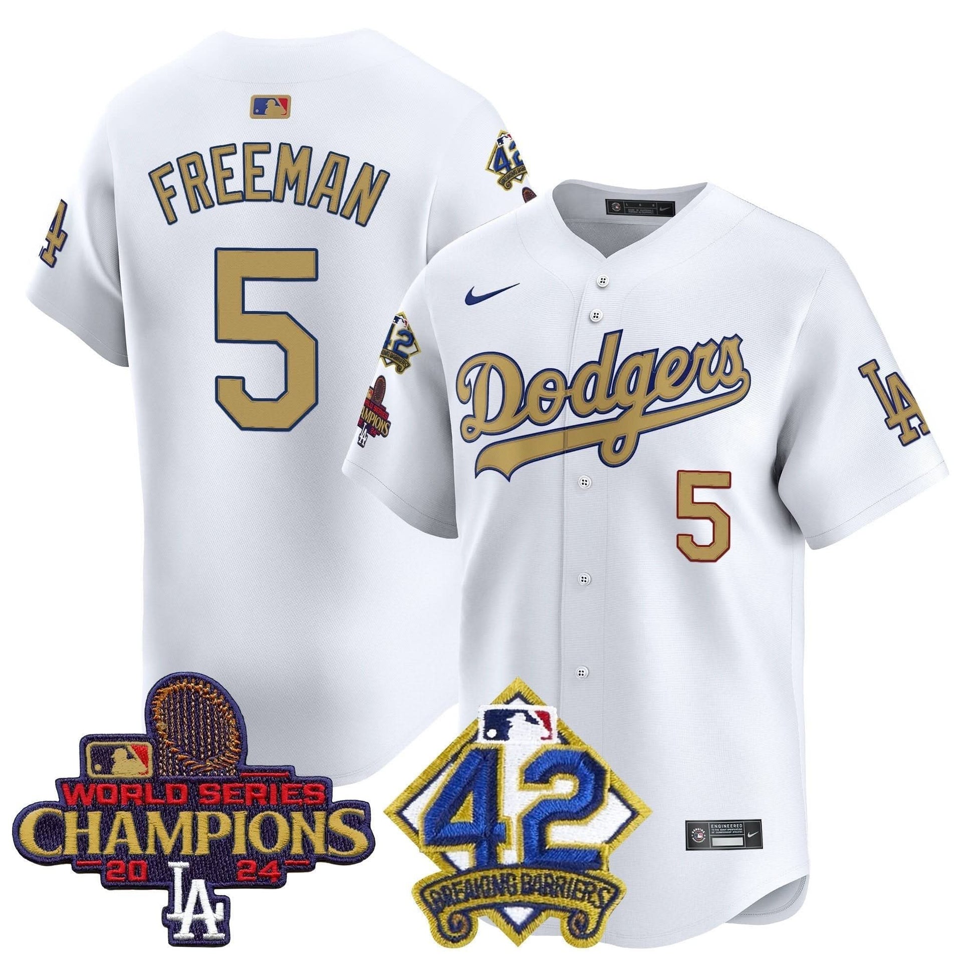 Men's Dodgers 2024 World Series Champions & Jackie Robinson Patch Vapor Premier Limited Jersey - All Stitched