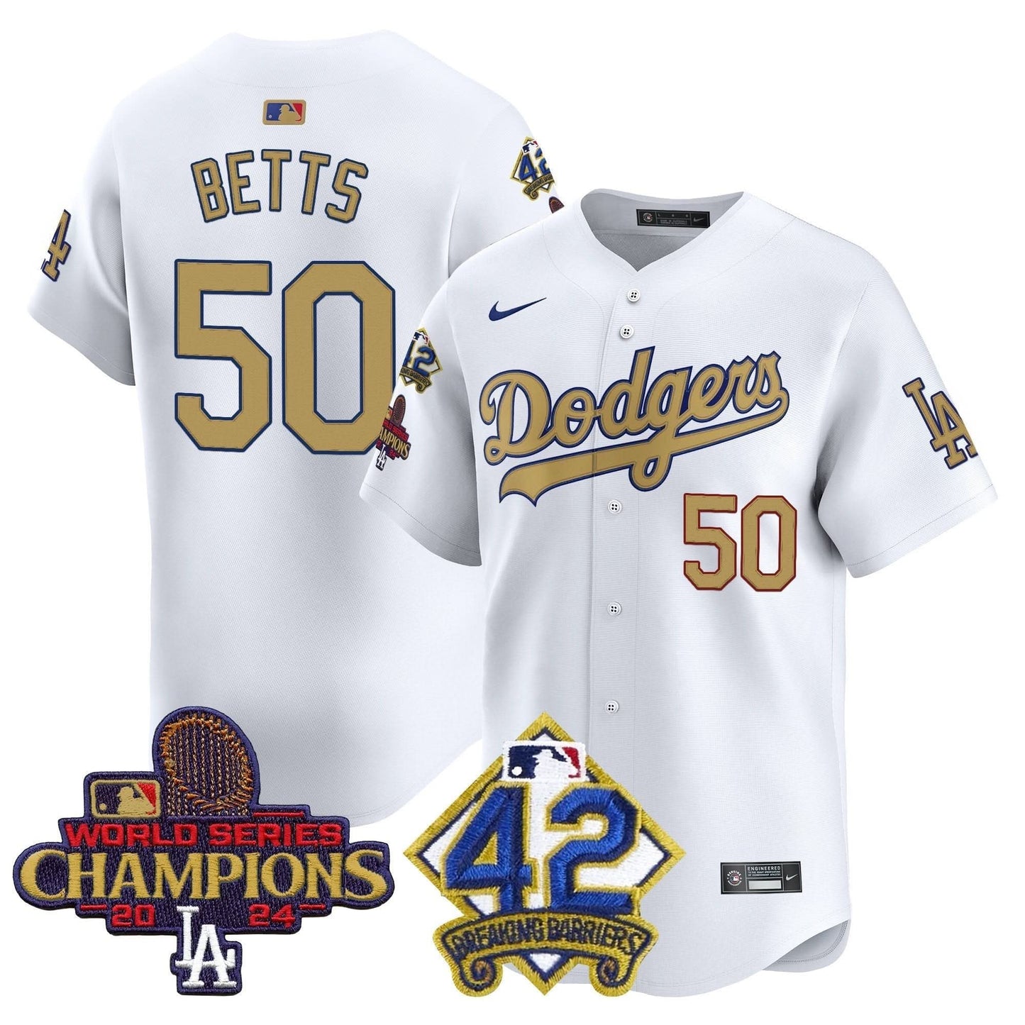 Men's Dodgers 2024 World Series Champions & Jackie Robinson Patch Vapor Premier Limited Jersey - All Stitched