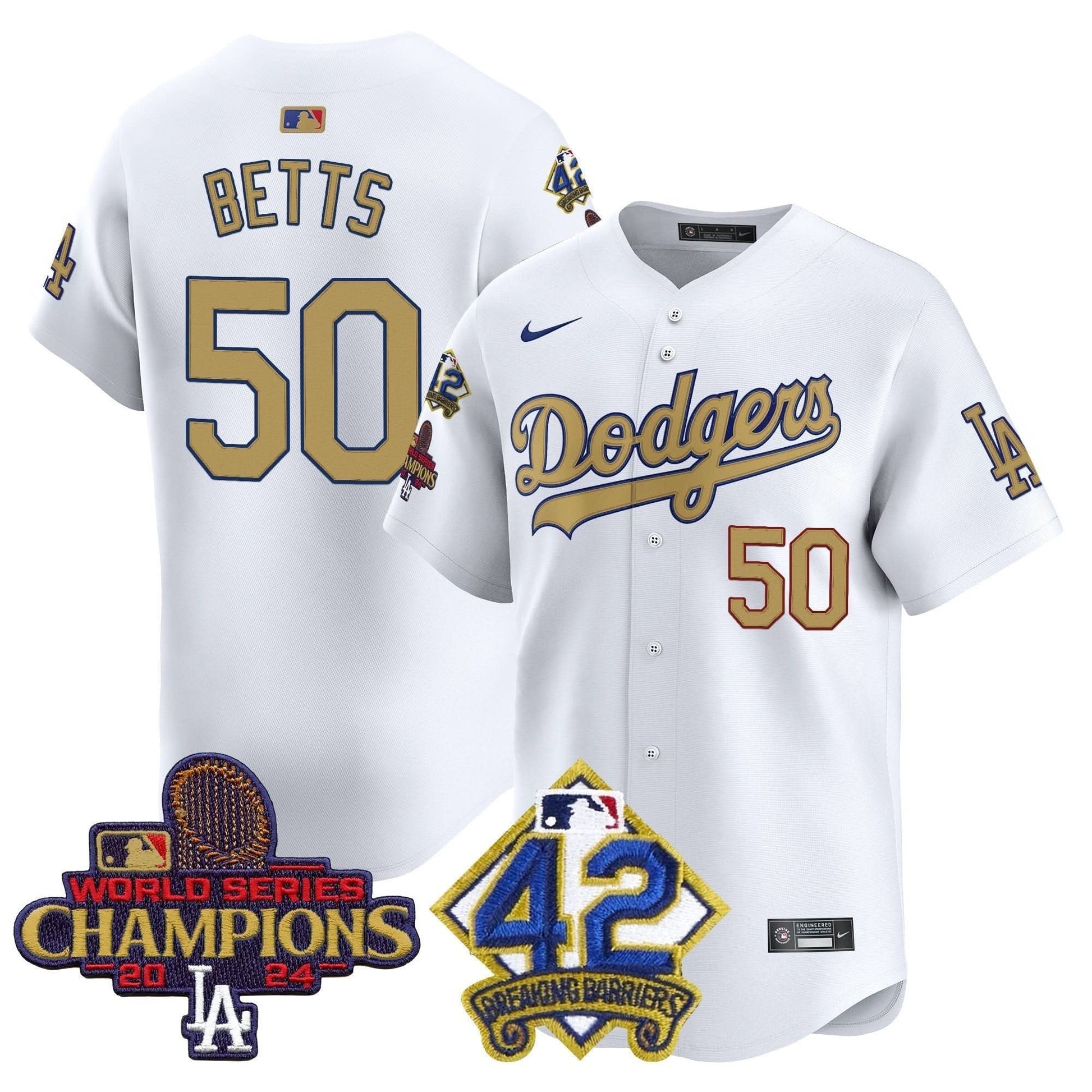 Men's Dodgers 2024 World Series Champions & Jackie Robinson Patch Vapor Premier Limited Jersey - All Stitched