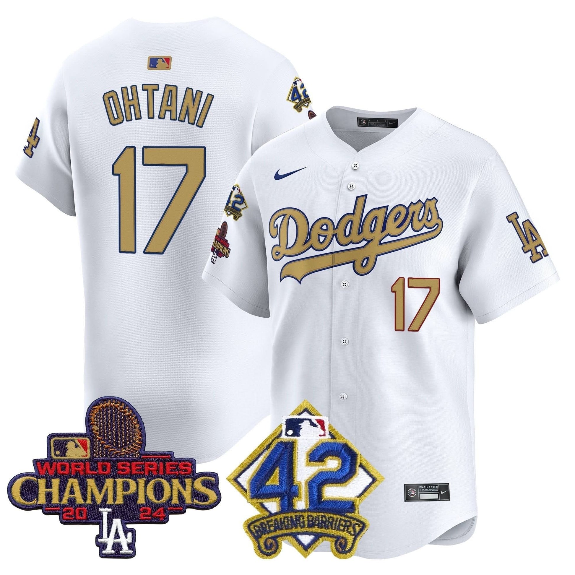 Men's Dodgers 2024 World Series Champions & Jackie Robinson Patch Vapor Premier Limited Jersey - All Stitched