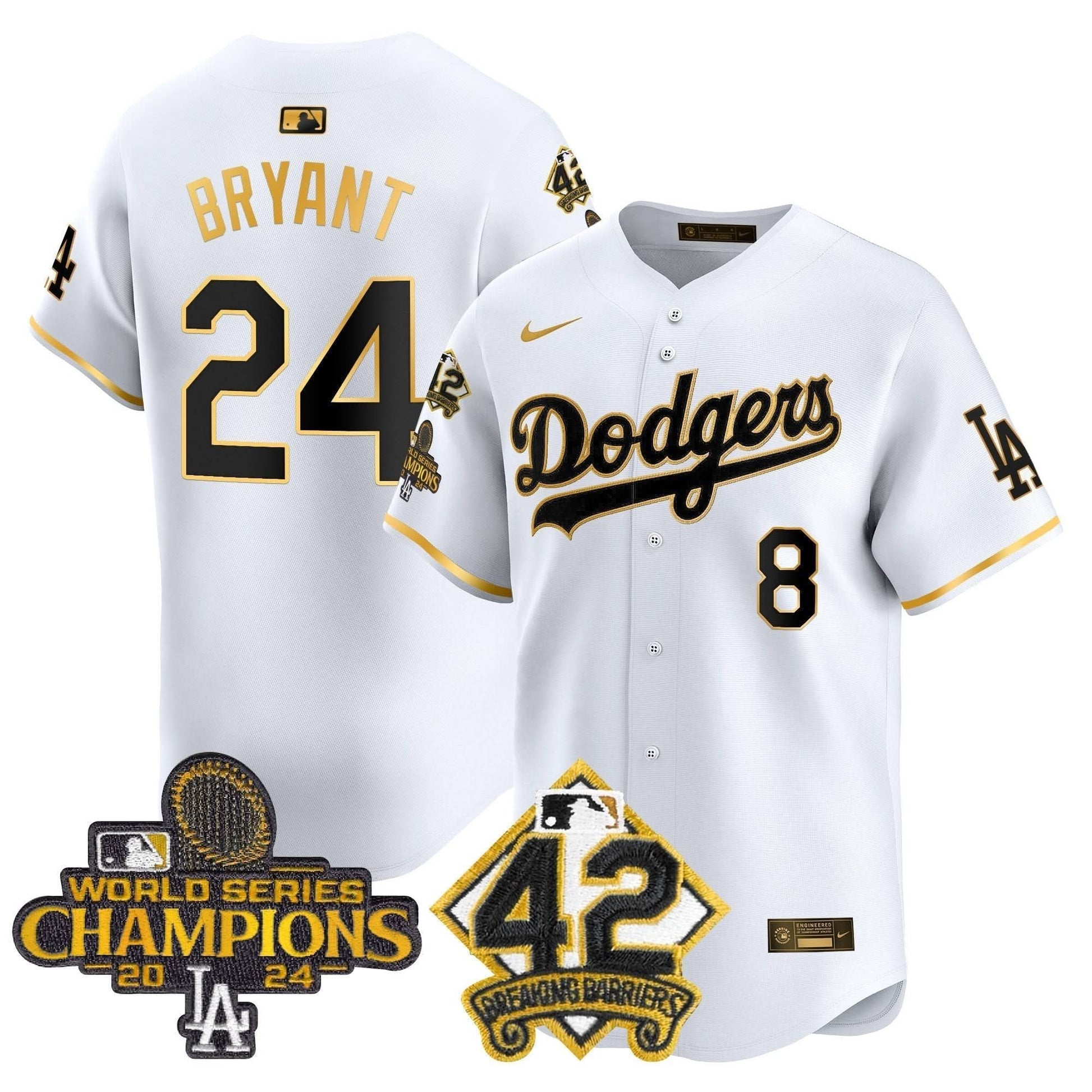 Men's Dodgers 2024 World Series Champions & Jackie Robinson Patch Vapor Premier Limited Jersey - All Stitched
