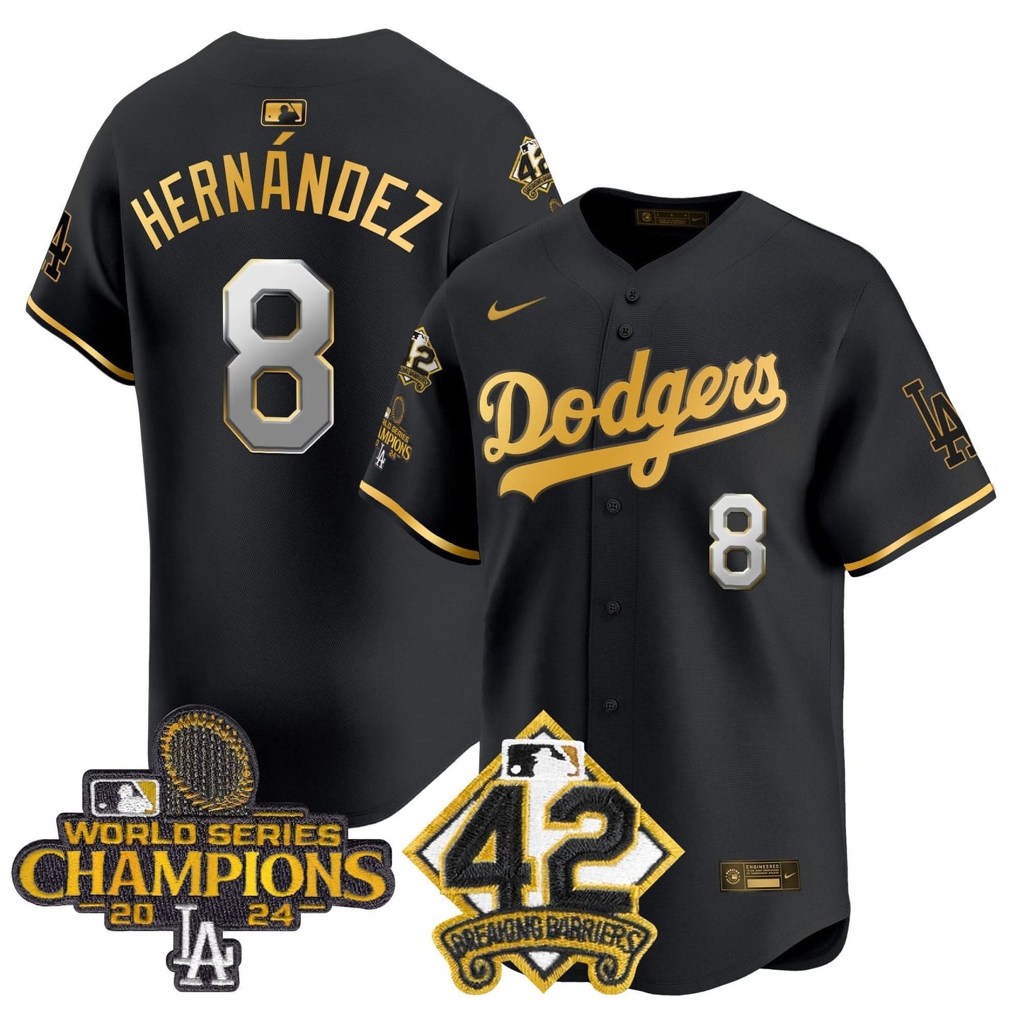 Men's Dodgers 2024 World Series Champions & Jackie Robinson Patch Vapor Premier Limited Jersey - All Stitched