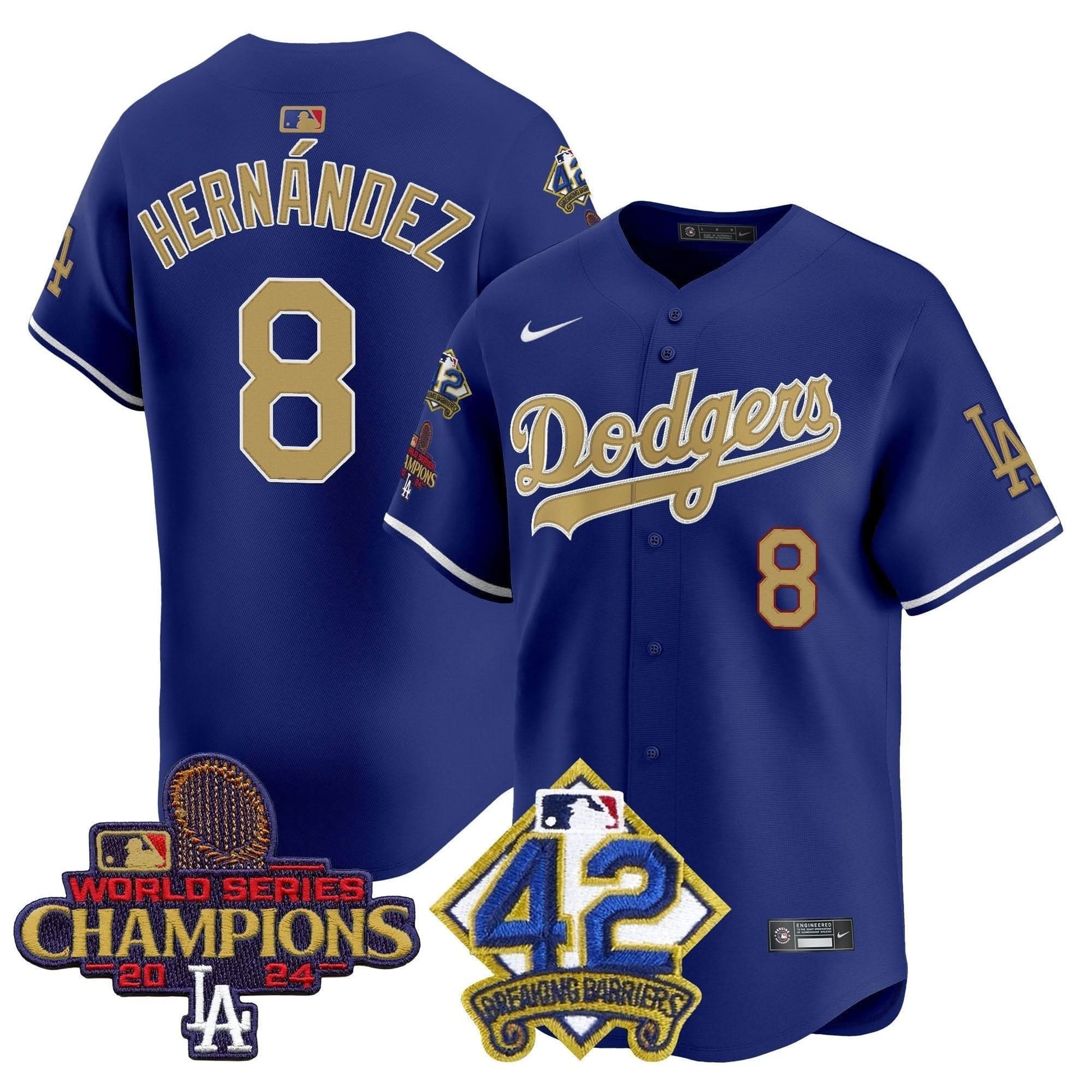 Men's Dodgers 2024 World Series Champions & Jackie Robinson Patch Vapor Premier Limited Jersey - All Stitched