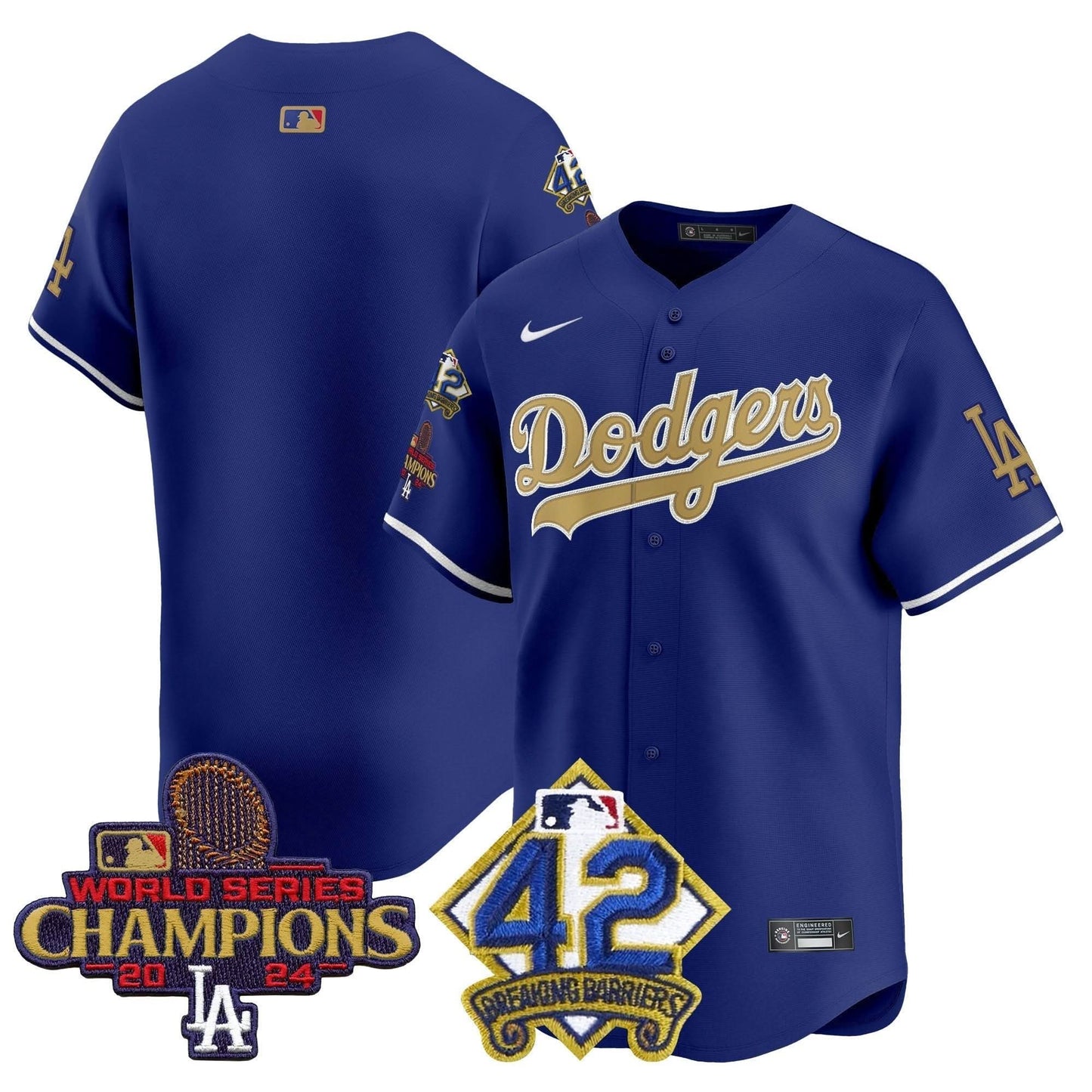 Men's Dodgers 2024 World Series Champions & Jackie Robinson Patch Vapor Premier Limited Jersey - All Stitched