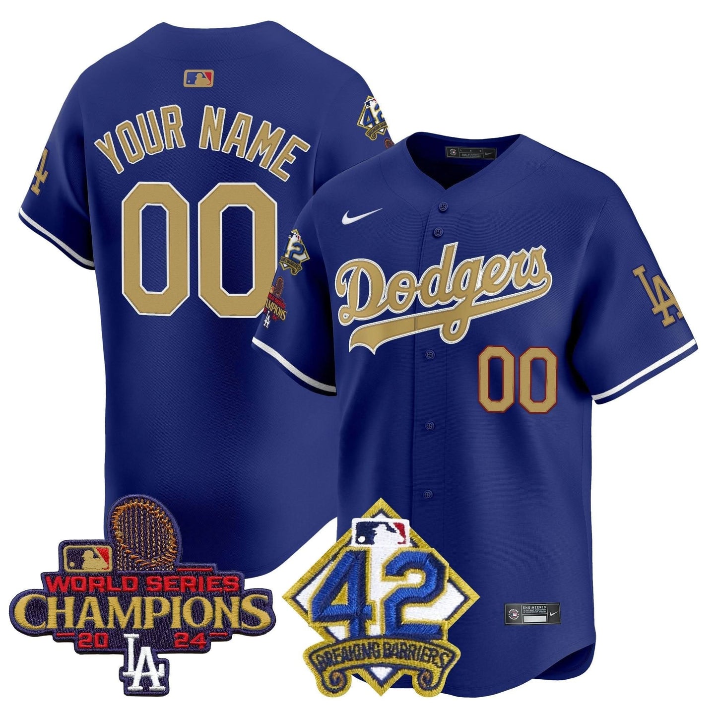 Dodgers 2024 World Series Champions & Jackie Robinson Patch Vapor Premier Limited Custom Jersey - All Stitched