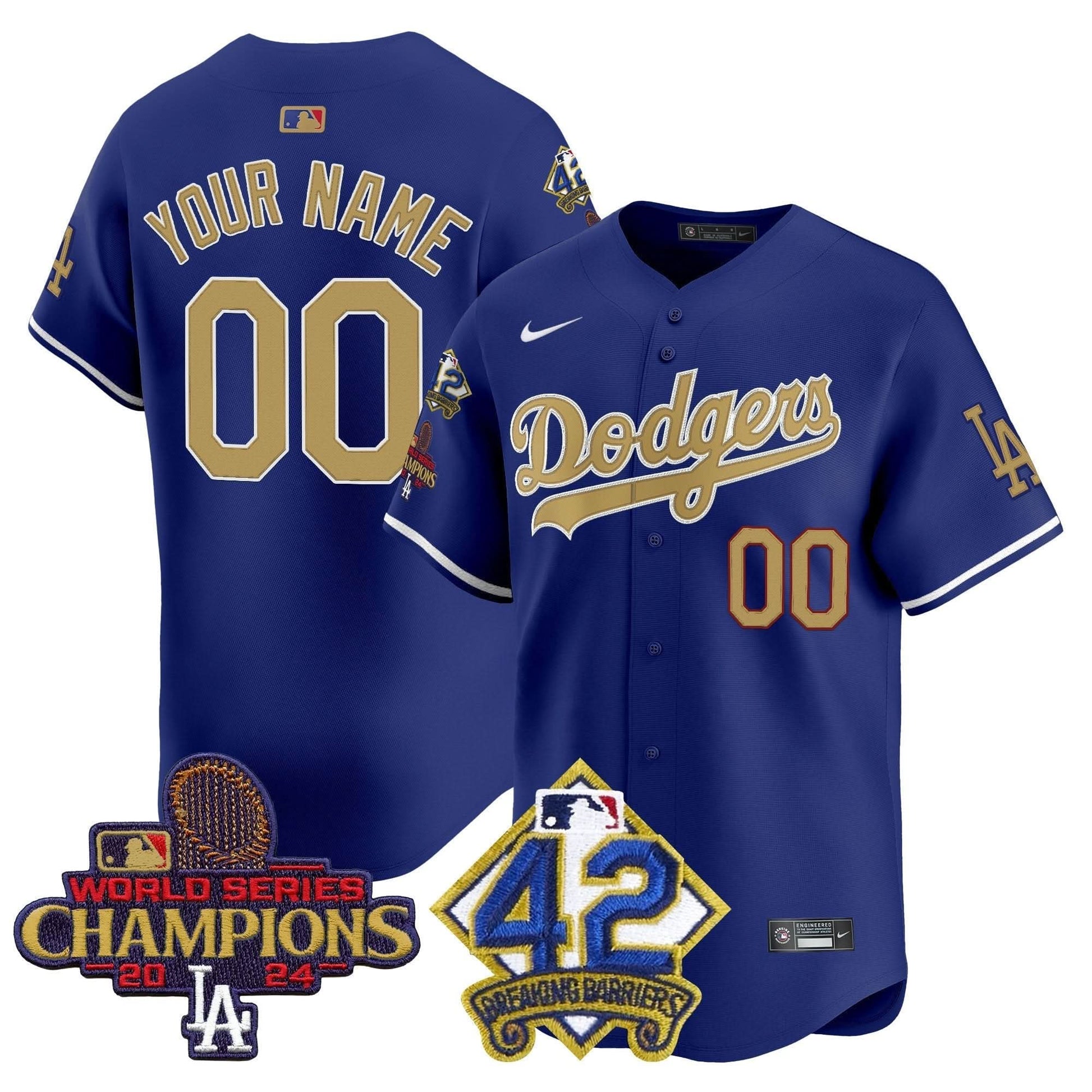 Dodgers 2024 World Series Champions & Jackie Robinson Patch Vapor Premier Limited Custom Jersey - All Stitched