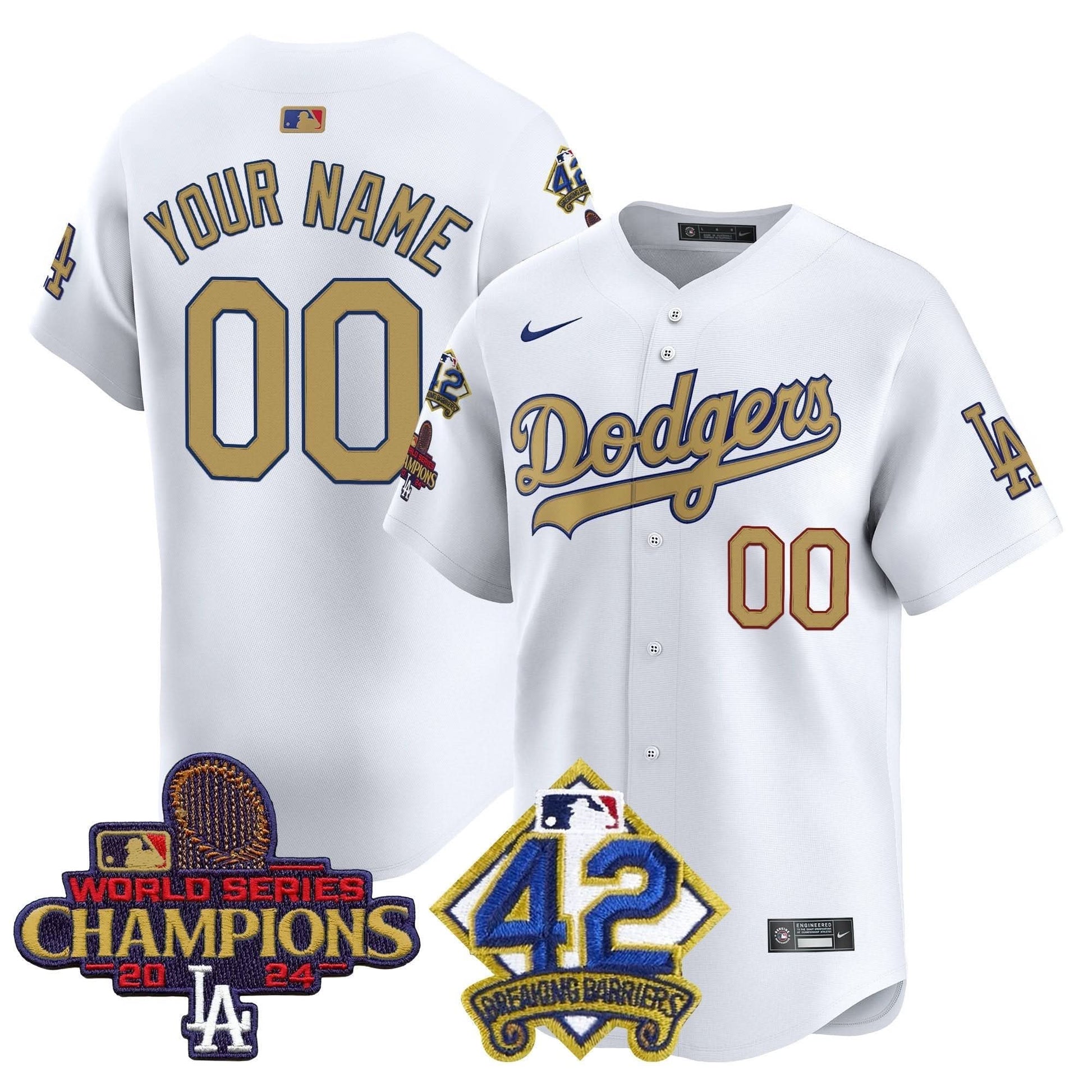Dodgers 2024 World Series Champions & Jackie Robinson Patch Vapor Premier Limited Custom Jersey - All Stitched