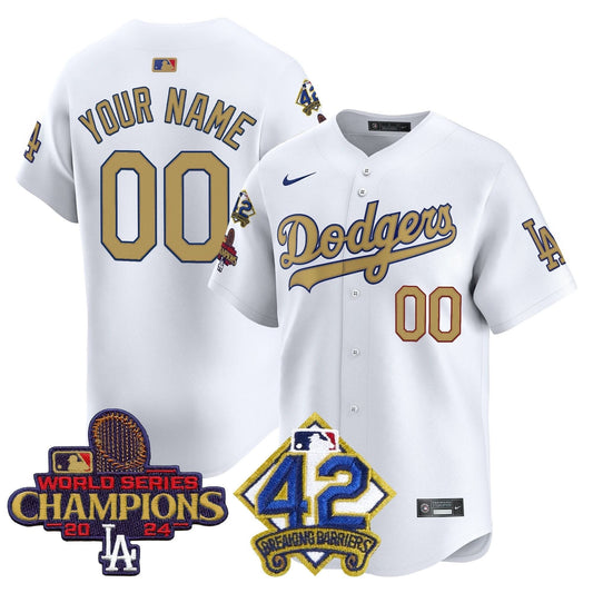 Dodgers 2024 World Series Champions & Jackie Robinson Patch Vapor Premier Limited Custom Jersey - All Stitched