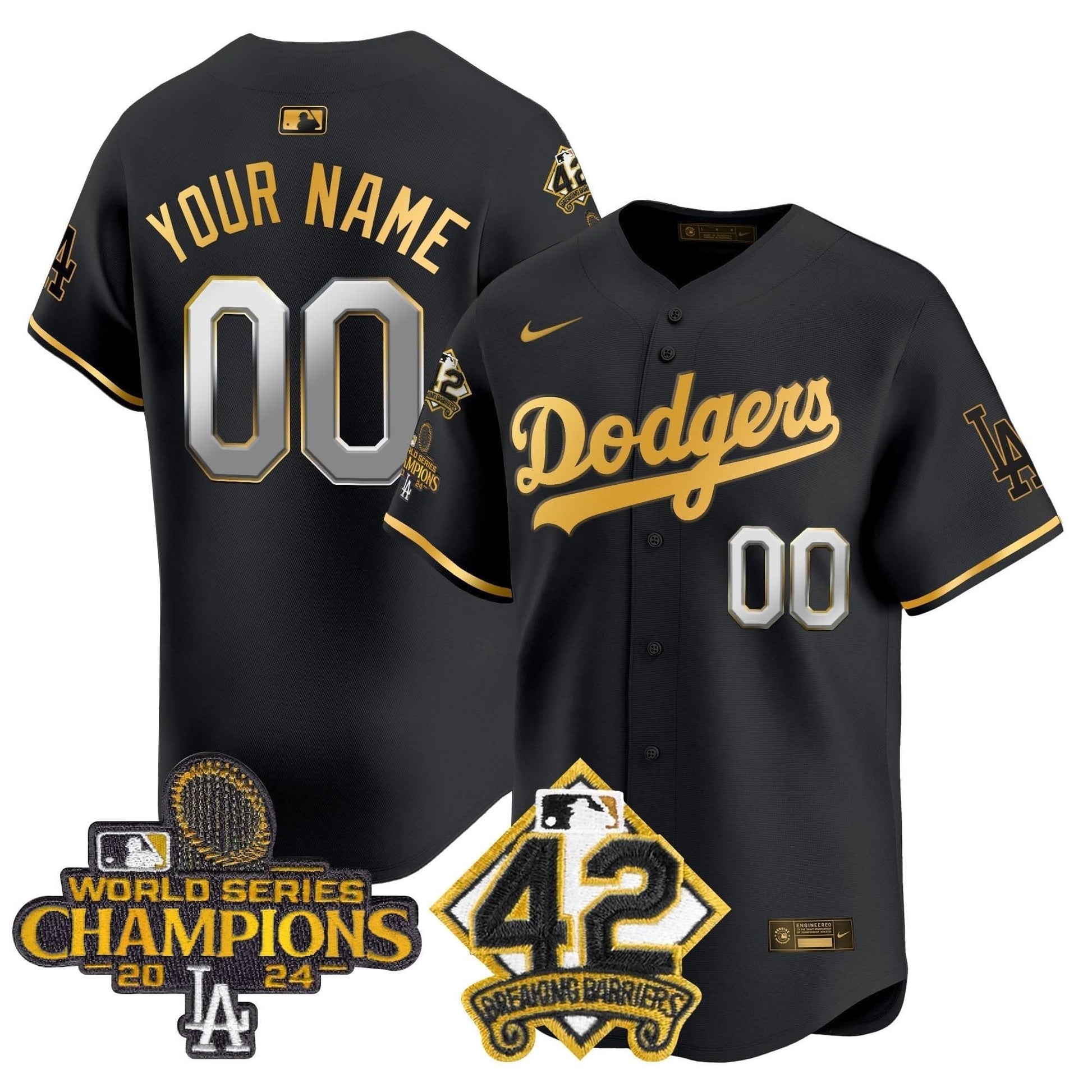 Dodgers 2024 World Series Champions & Jackie Robinson Patch Vapor Premier Limited Custom Jersey - All Stitched