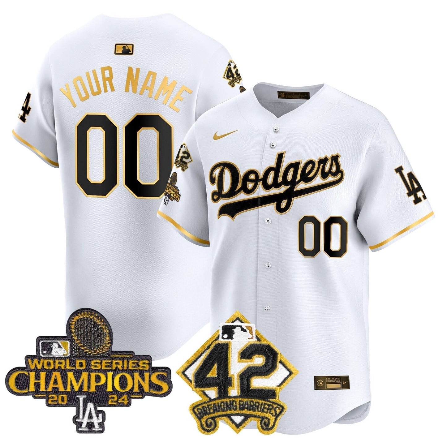 Dodgers 2024 World Series Champions & Jackie Robinson Patch Vapor Premier Limited Custom Jersey - All Stitched