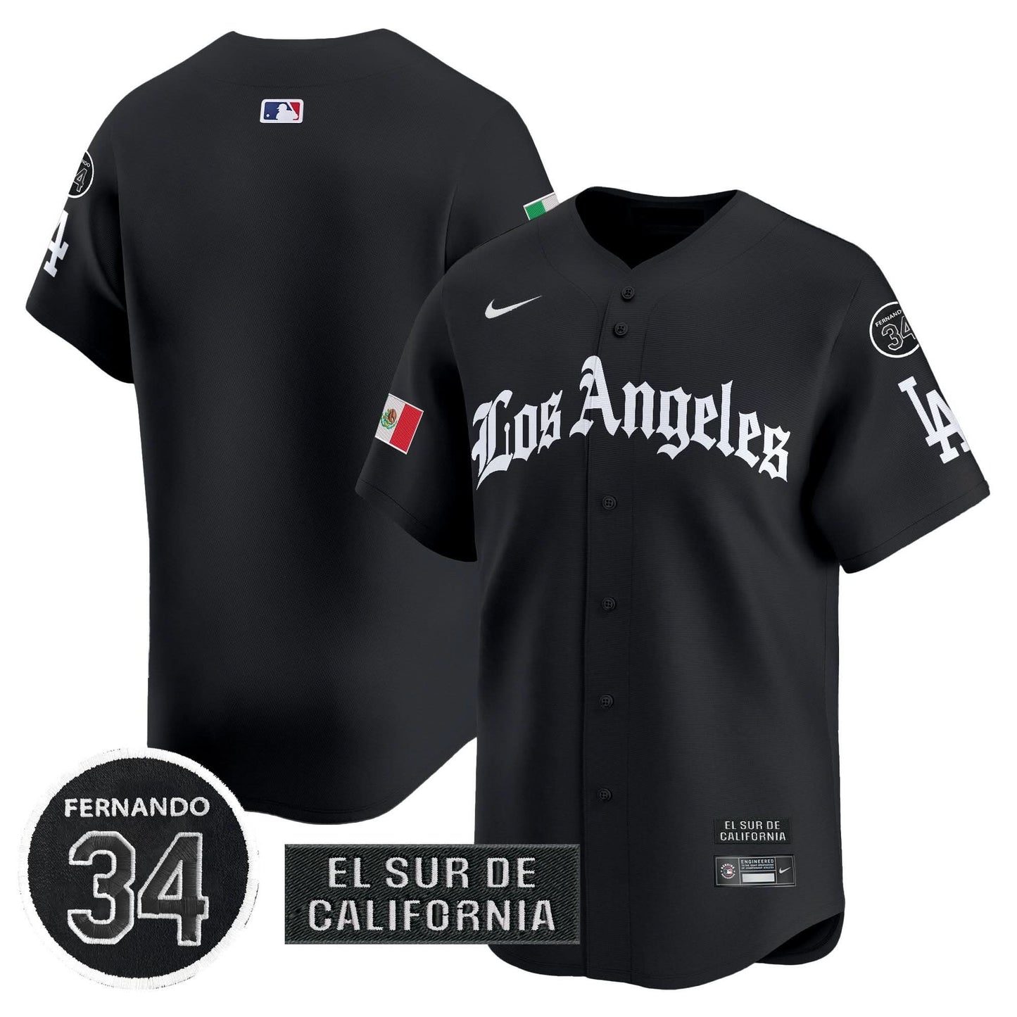 Men's Dodgers Mexico 2025 LA Gothic Style Patch Vapor Premier Limited Jersey - All Stitched