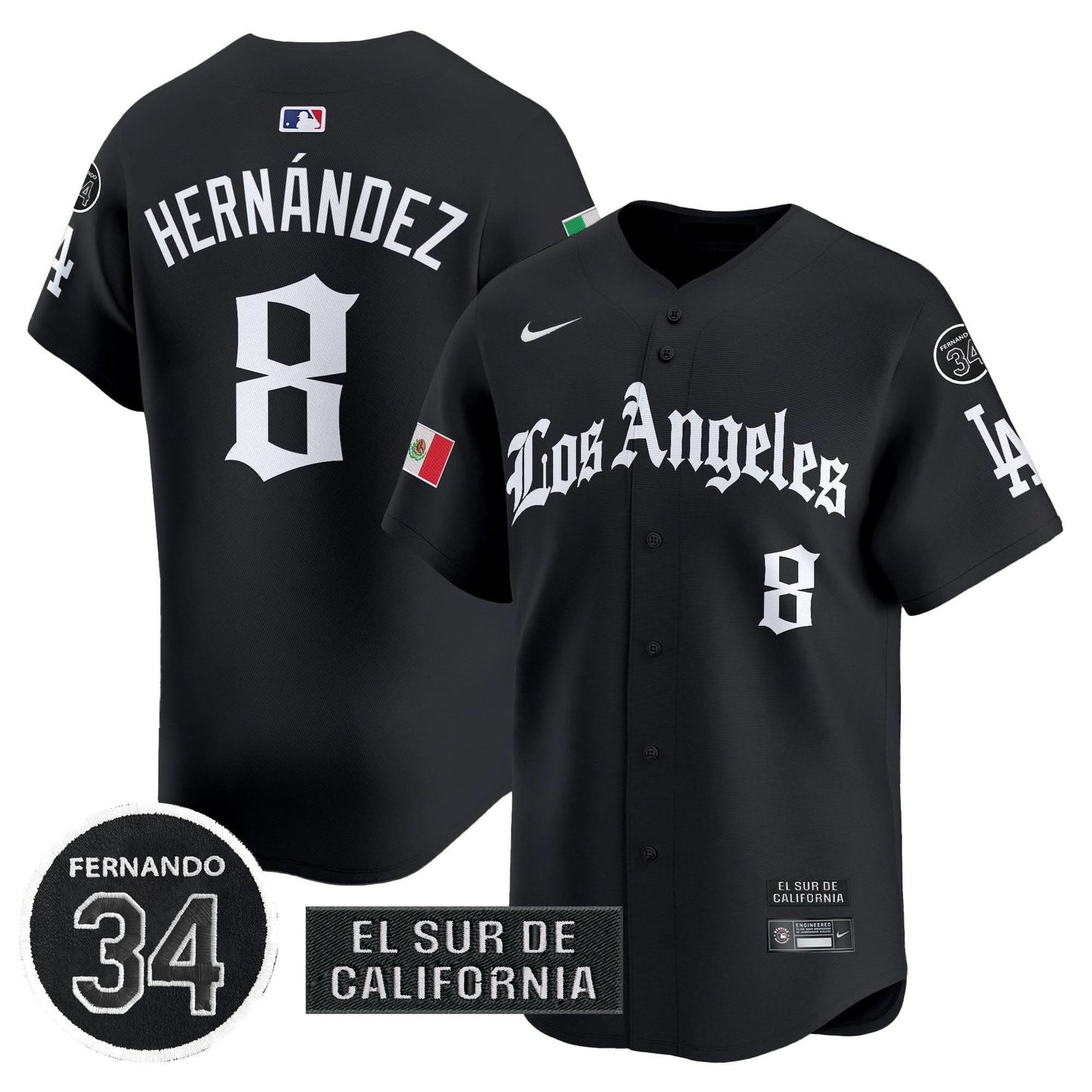 Men's Dodgers Mexico 2025 LA Gothic Style Patch Vapor Premier Limited Jersey - All Stitched