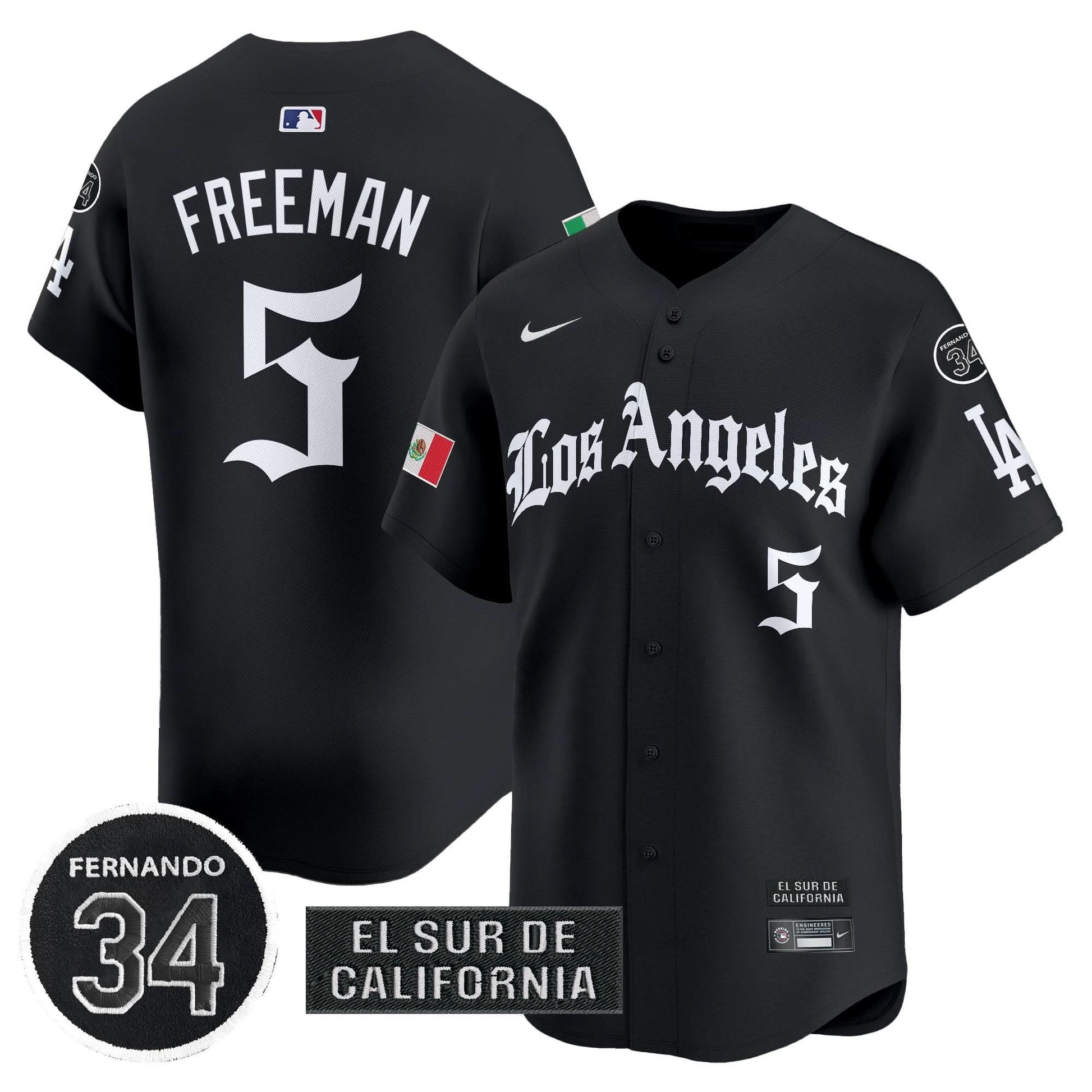 Men's Dodgers Mexico 2025 LA Gothic Style Patch Vapor Premier Limited Jersey - All Stitched
