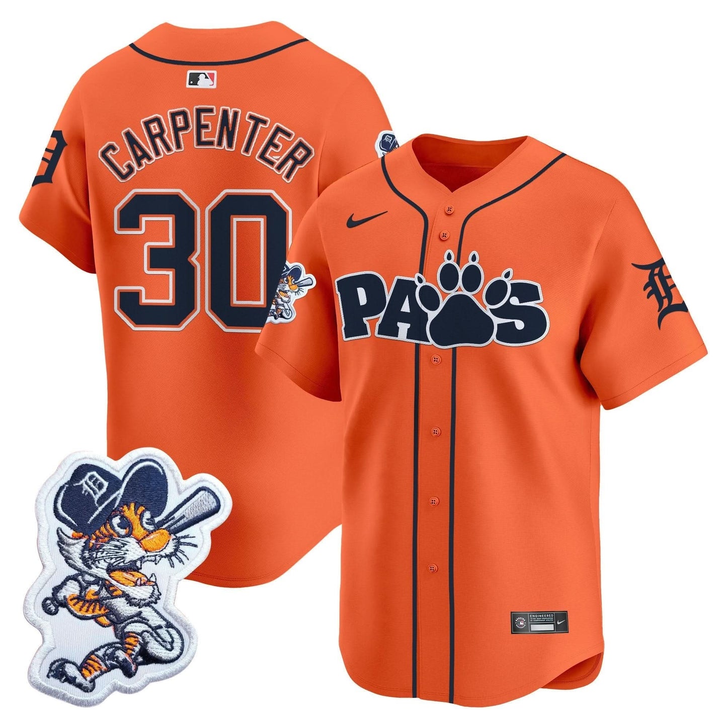 Detroit Tigers Paws Patch Vapor Premier Limited Jersey V2 - All Stitched