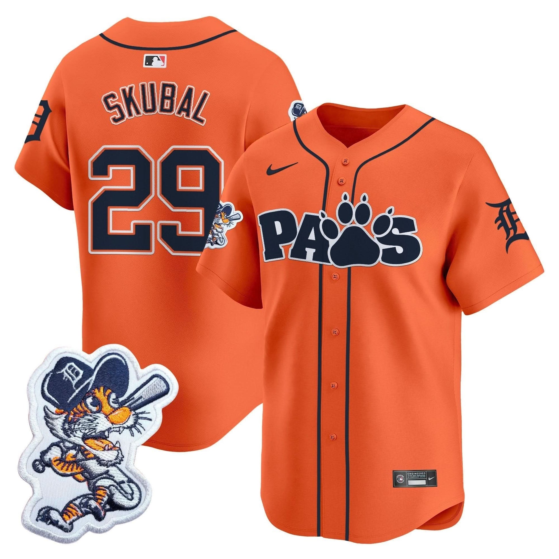 Detroit Tigers Paws Patch Vapor Premier Limited Jersey V2 - All Stitched