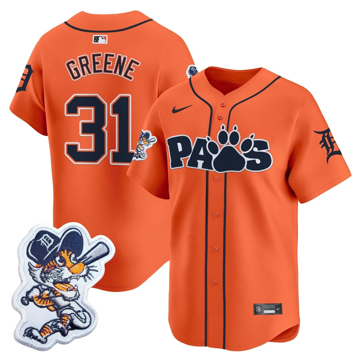 Detroit Tigers Paws Patch Vapor Premier Limited Jersey V2 - All Stitched