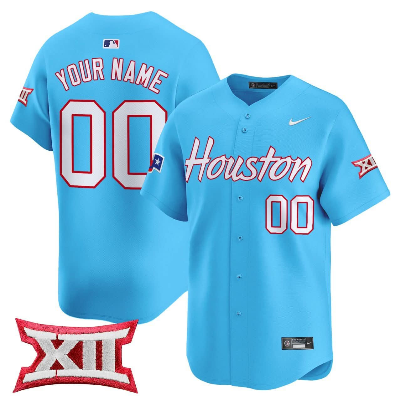 Houston Cougars Light Blue Custom Jersey - All Stitched