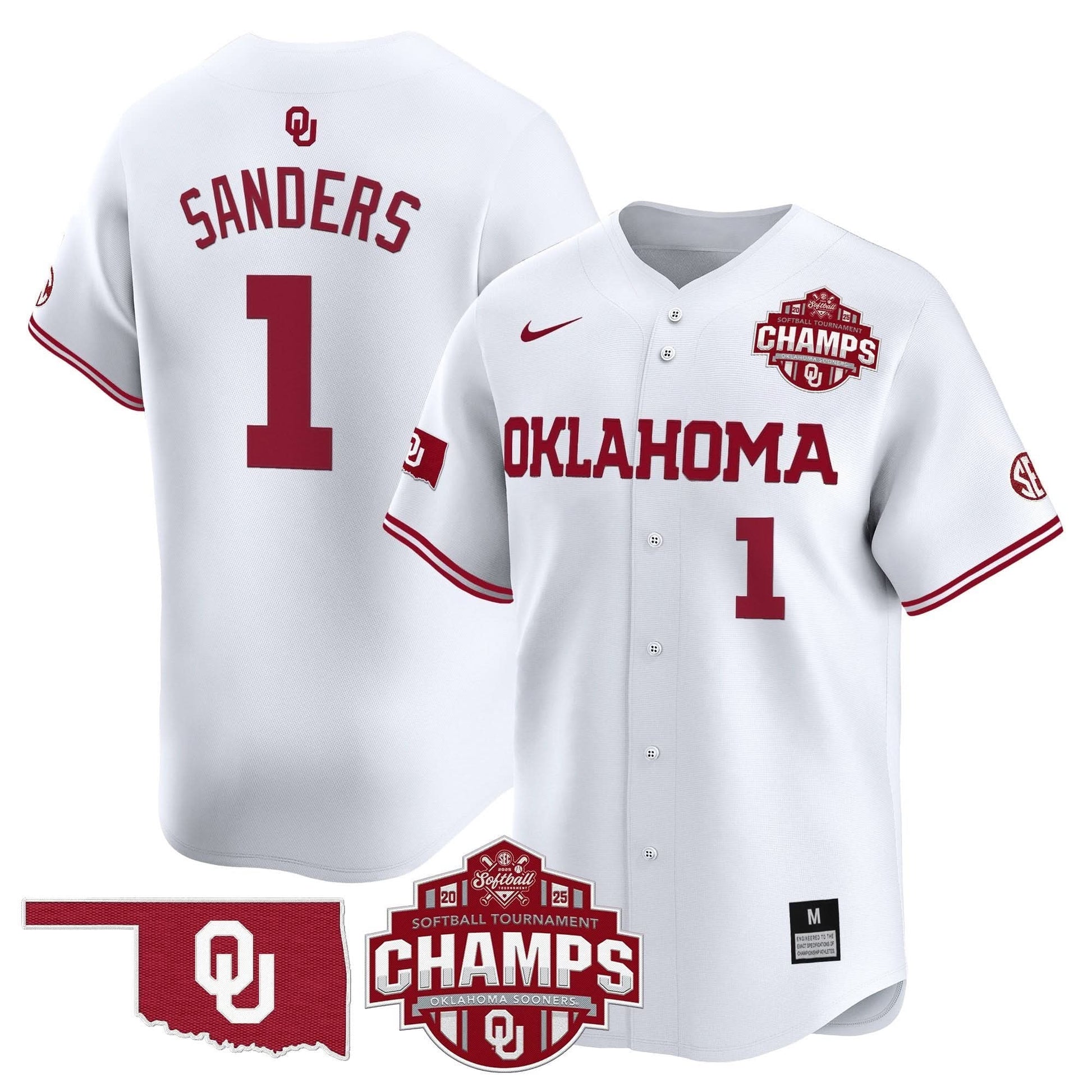 Men's Size - Oklahoma Sooners 2025 SEC Softball Conference Tournament Champions Patch Vapor Premier Limited Jersey - All Stitched