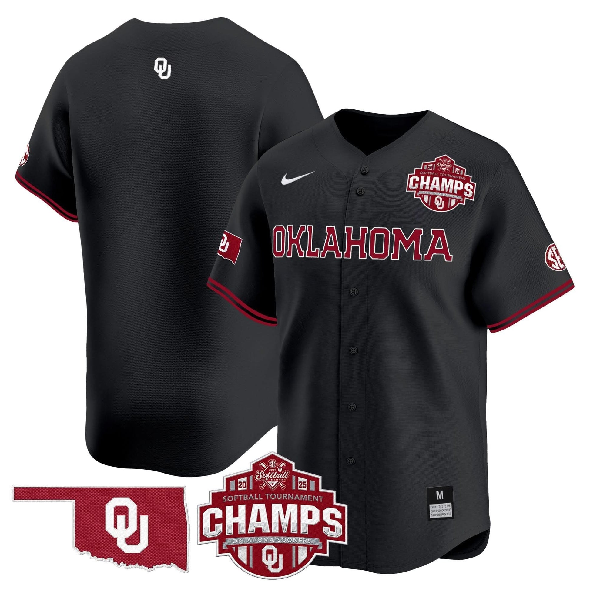 Men's Size - Oklahoma Sooners 2025 SEC Softball Conference Tournament Champions Patch Vapor Premier Limited Jersey - All Stitched