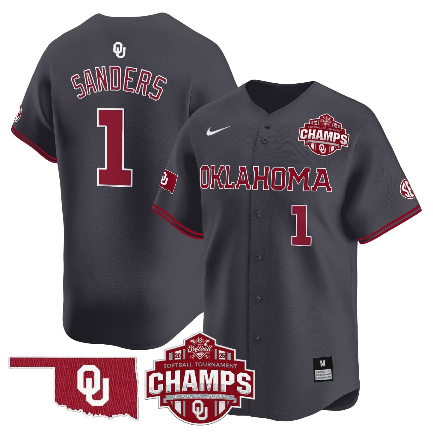 Men's Size - Oklahoma Sooners 2025 SEC Softball Conference Tournament Champions Patch Vapor Premier Limited Jersey - All Stitched