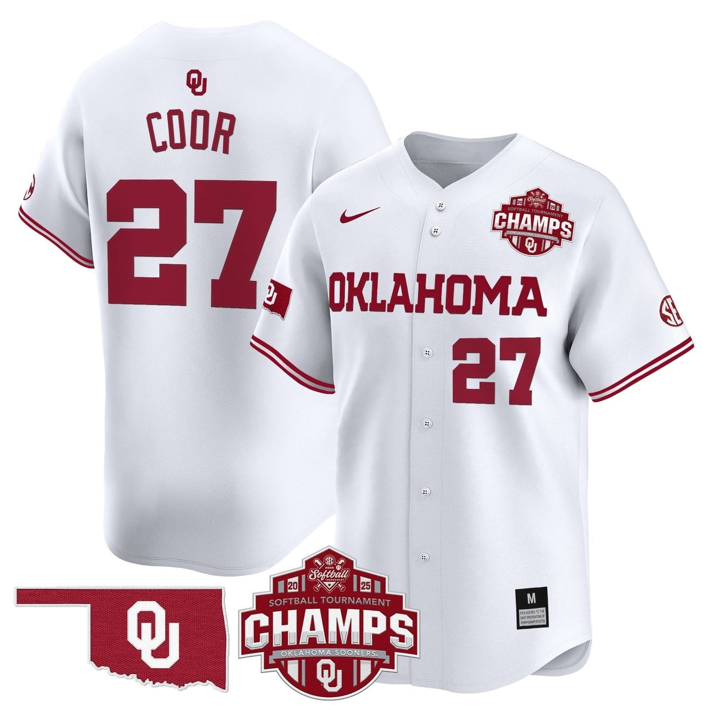 Men's Size - Oklahoma Sooners 2025 SEC Softball Conference Tournament Champions Patch Vapor Premier Limited Jersey - All Stitched