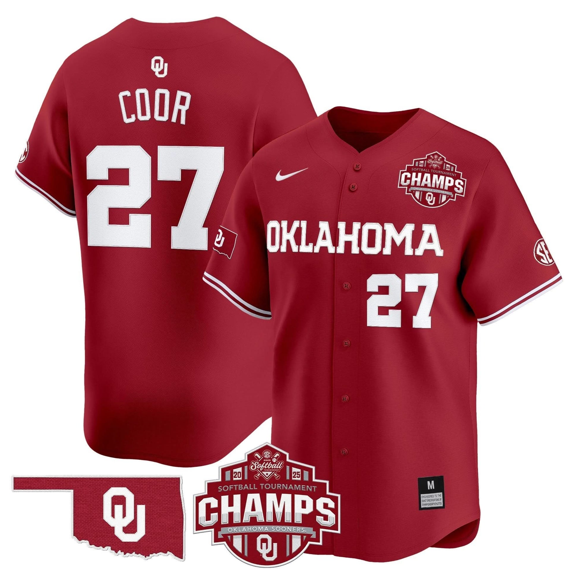 Men's Size - Oklahoma Sooners 2025 SEC Softball Conference Tournament Champions Patch Vapor Premier Limited Jersey - All Stitched