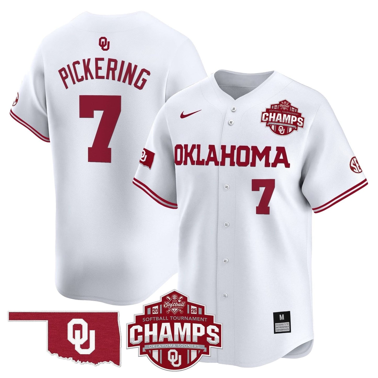 Men's Size - Oklahoma Sooners 2025 SEC Softball Conference Tournament Champions Patch Vapor Premier Limited Jersey - All Stitched