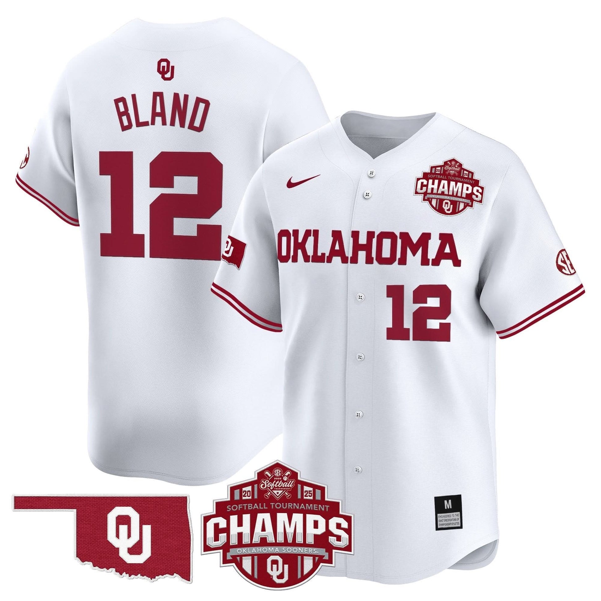 Men's Size - Oklahoma Sooners 2025 SEC Softball Conference Tournament Champions Patch Vapor Premier Limited Jersey - All Stitched
