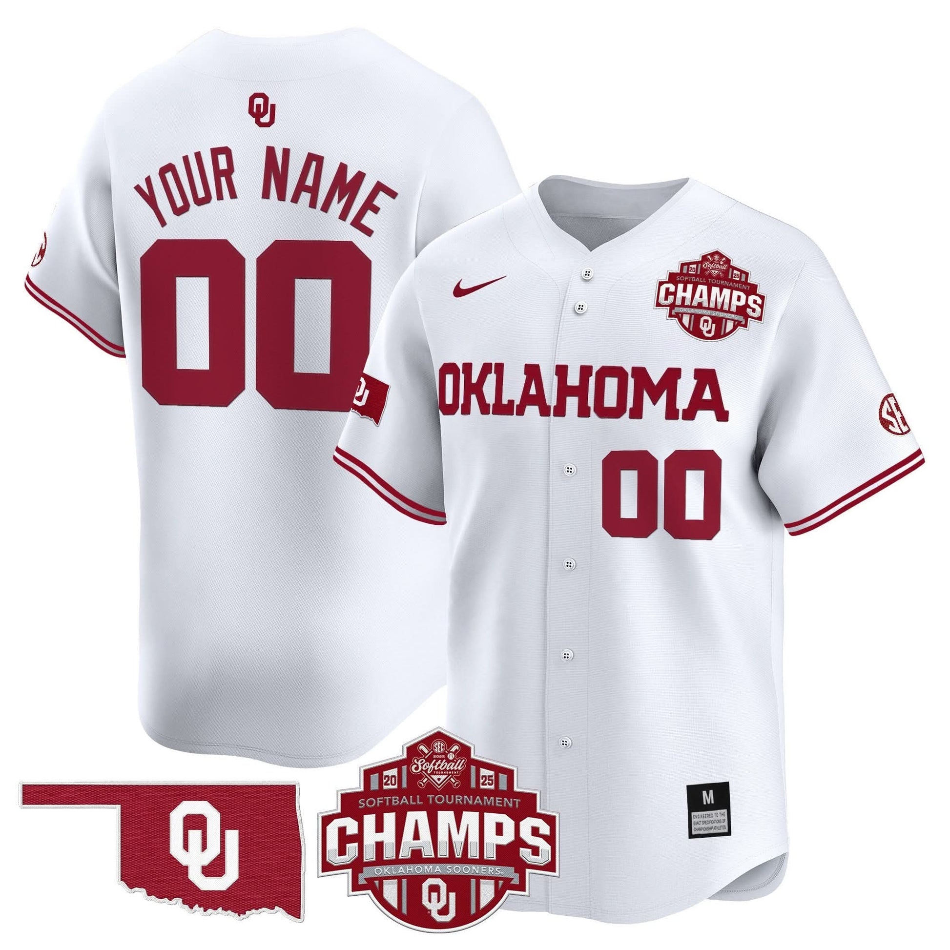 Oklahoma Sooners 2025 SEC Softball Conference Tournament Champions Patch Vapor Premier Limited Custom Jersey - All Stitched