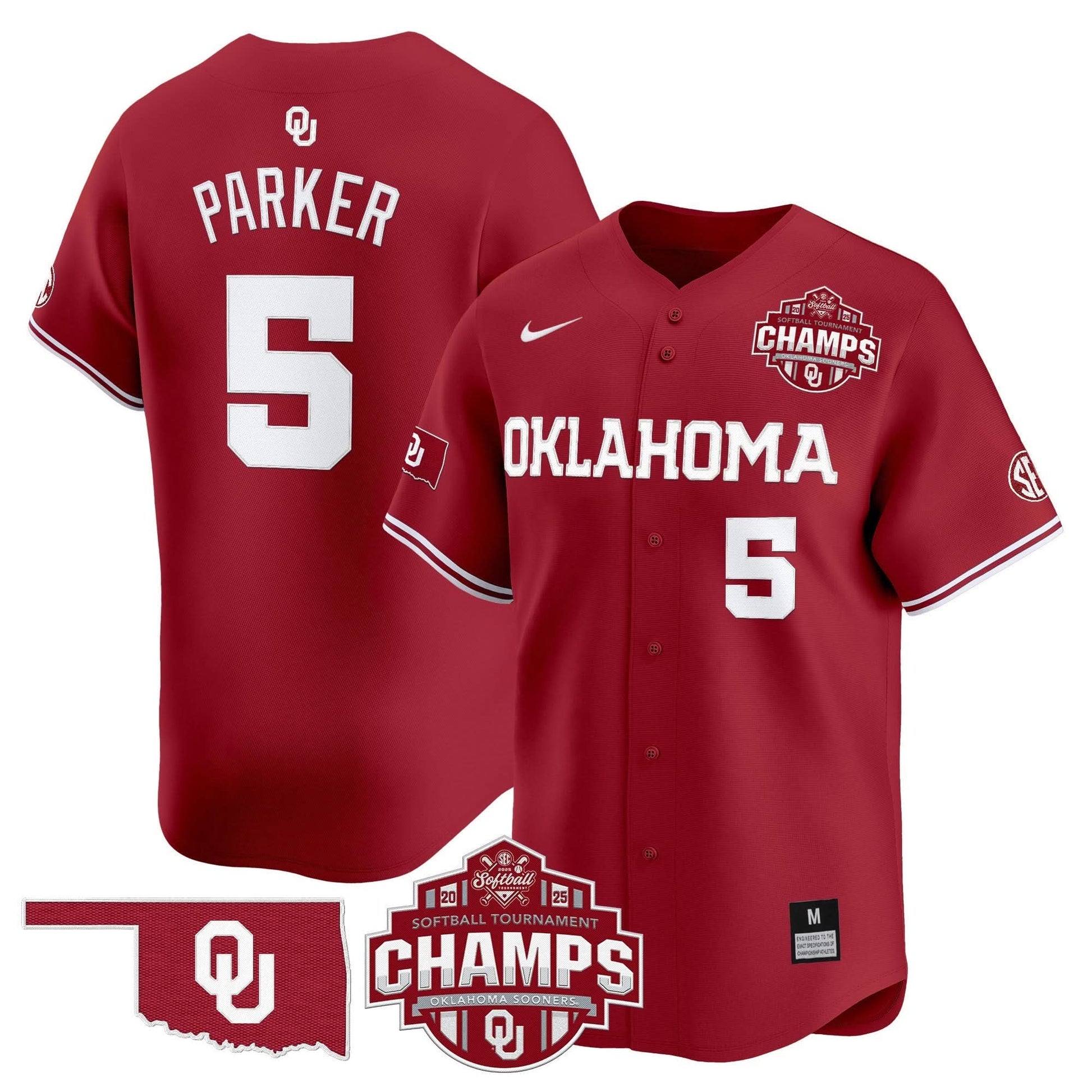 Men's Size - Oklahoma Sooners 2025 SEC Softball Conference Tournament Champions Patch Vapor Premier Limited Jersey - All Stitched