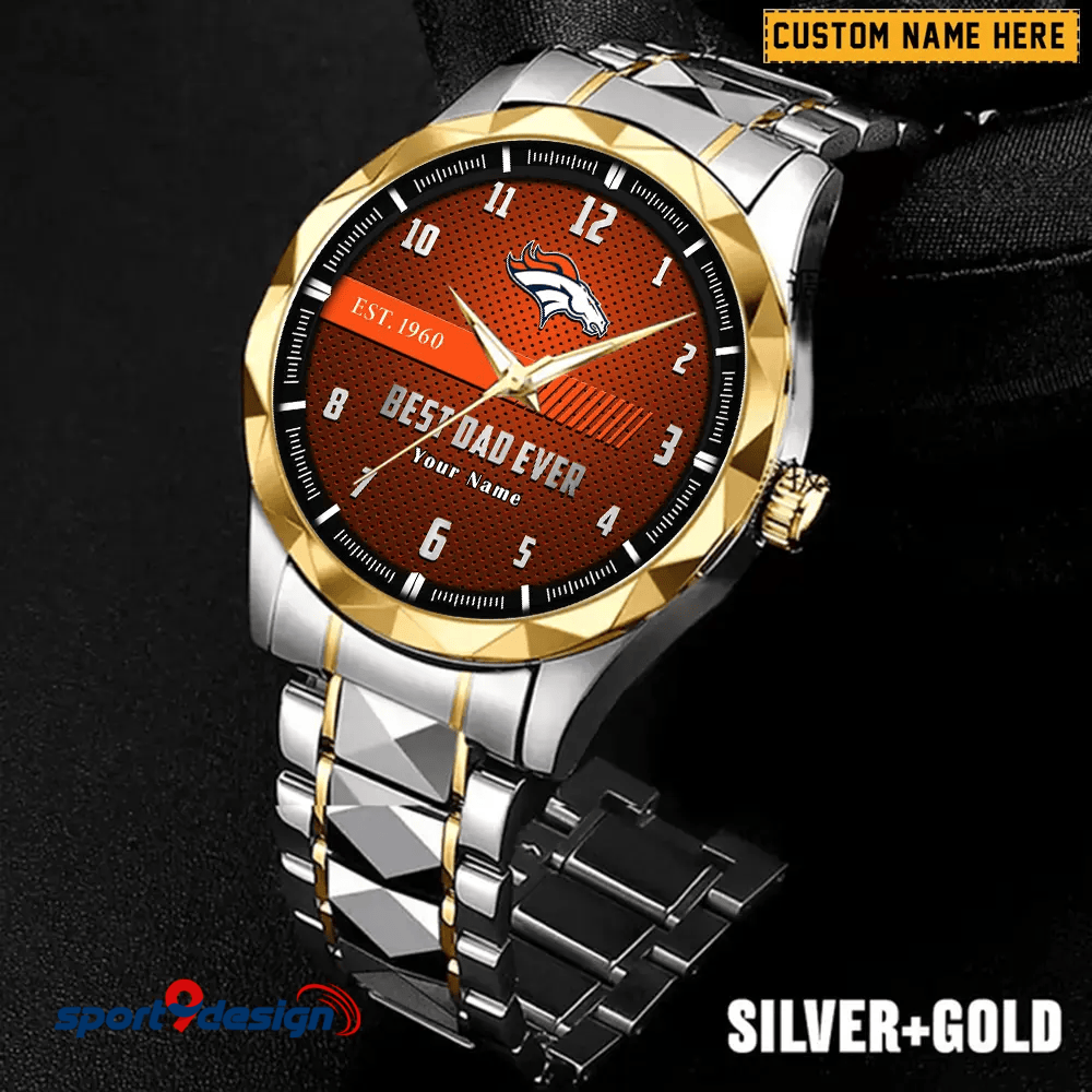 Denver Broncos Best Dad Ever Luxury Diamond Men Watch Father's Day Gift