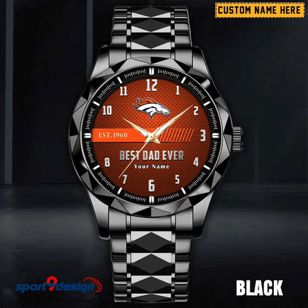 Denver Broncos Best Dad Ever Luxury Diamond Men Watch Father's Day Gift