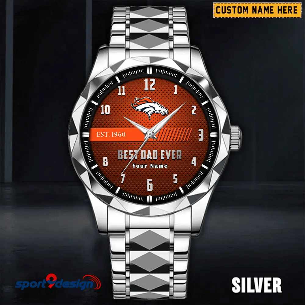 Denver Broncos Best Dad Ever Luxury Diamond Men Watch Father's Day Gift