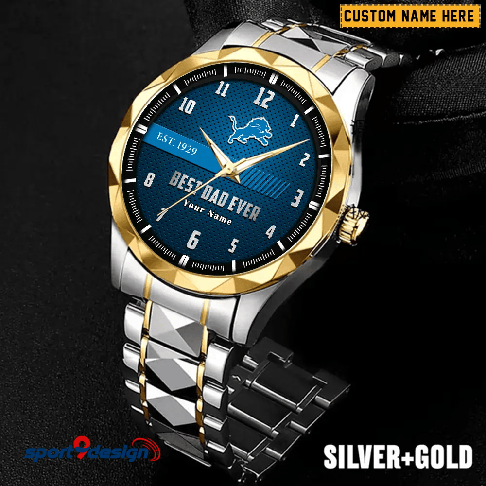 Detroit Lions Best Dad Ever Luxury Diamond Men Watch Father's Day Gift