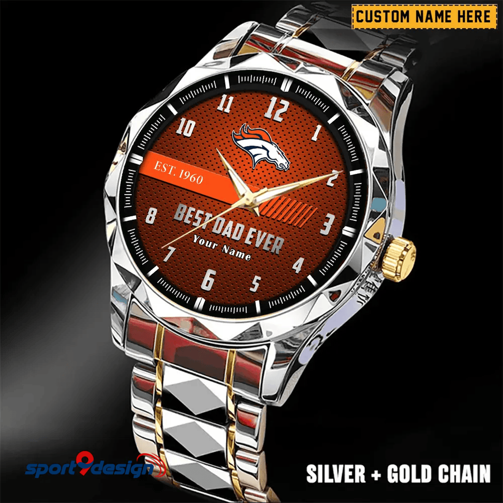 Denver Broncos Best Dad Ever Luxury Diamond Men Watch Father's Day Gift