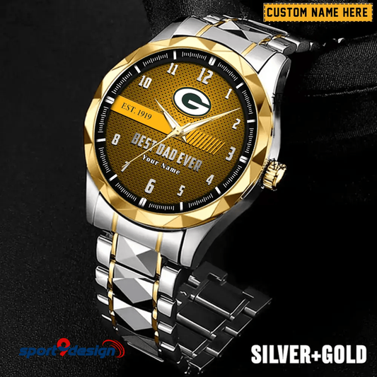Green Bay Packers Best Dad Ever Luxury Diamond Men Watch Father's Day Gift