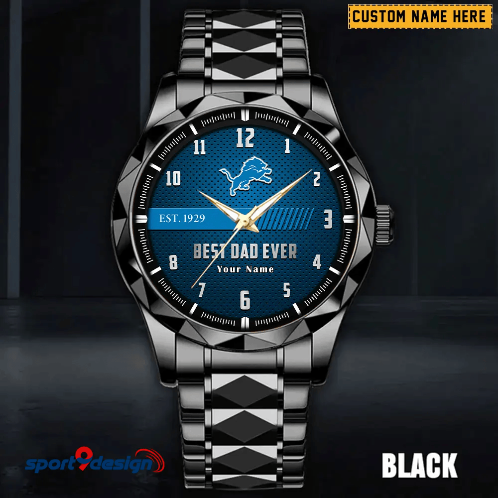 Detroit Lions Best Dad Ever Luxury Diamond Men Watch Father's Day Gift