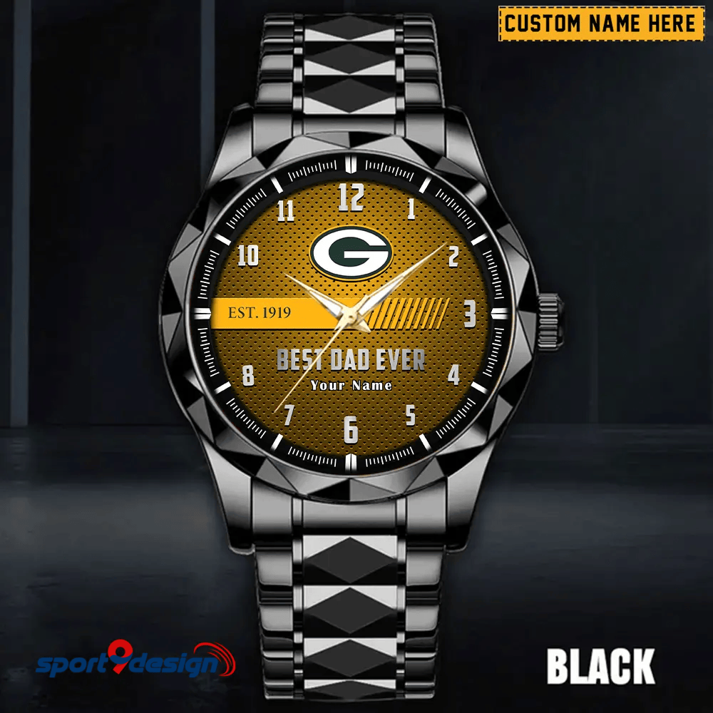 Green Bay Packers Best Dad Ever Luxury Diamond Men Watch Father's Day Gift