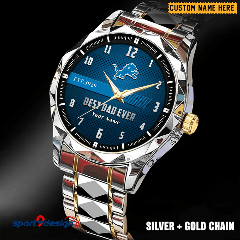 Detroit Lions Best Dad Ever Luxury Diamond Men Watch Father's Day Gift