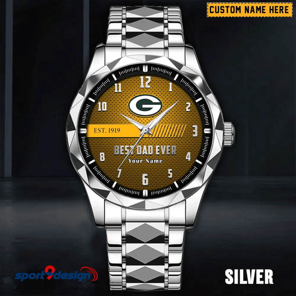 Green Bay Packers Best Dad Ever Luxury Diamond Men Watch Father's Day Gift