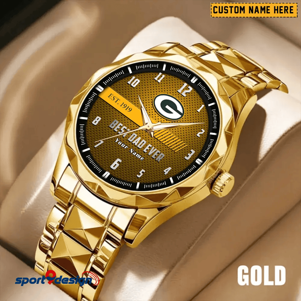 Green Bay Packers Best Dad Ever Luxury Diamond Men Watch Father's Day Gift