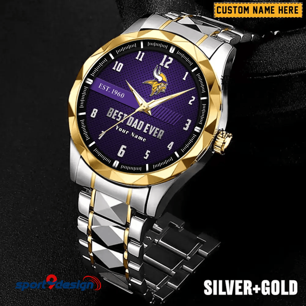 Minnesota Vikings Best Dad Ever Luxury Diamond Men Watch Father's Day Gift