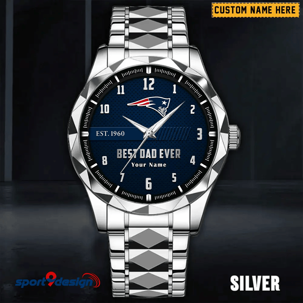 New England Patriots Best Dad Ever Luxury Diamond Men Watch Father's Day Gift