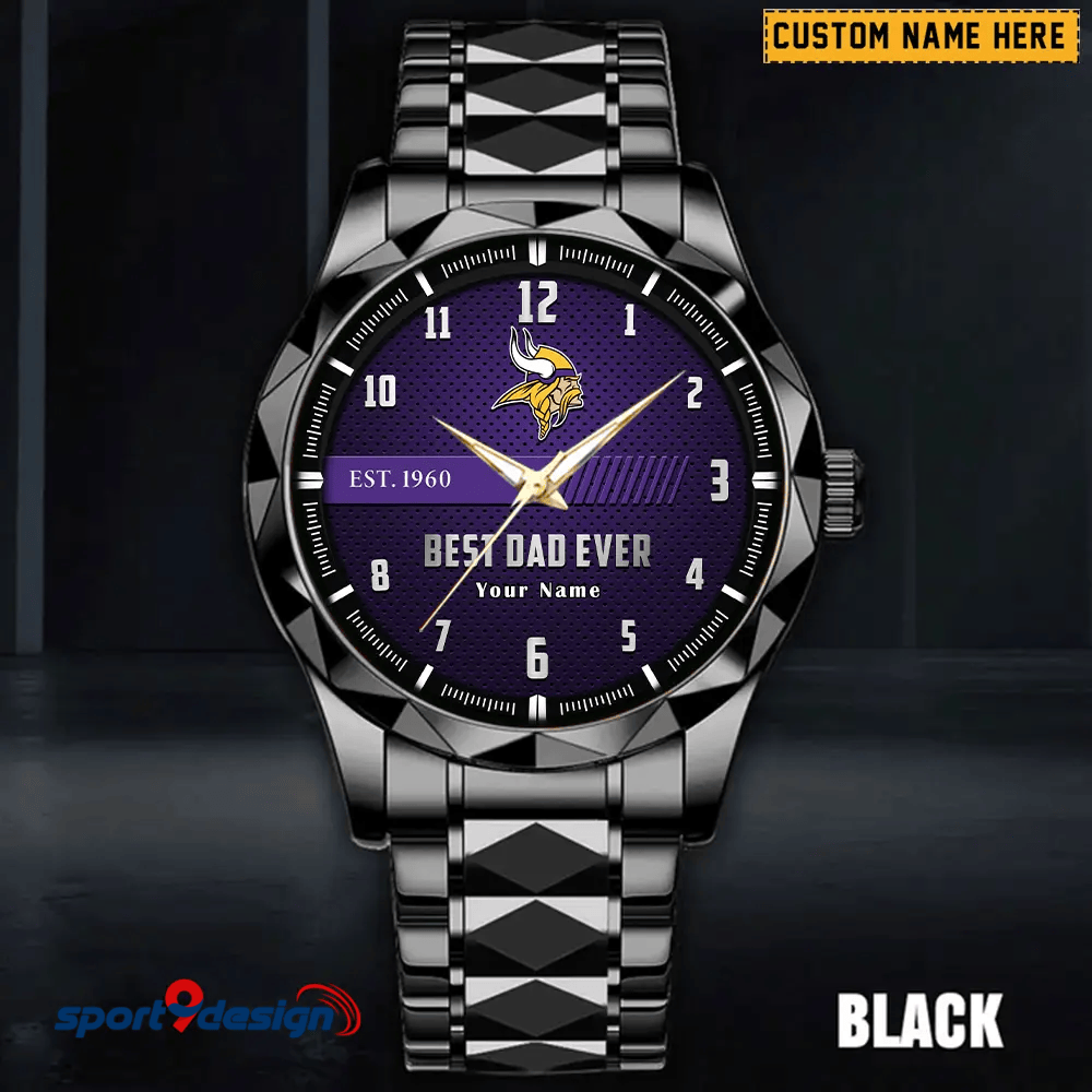 Minnesota Vikings Best Dad Ever Luxury Diamond Men Watch Father's Day Gift
