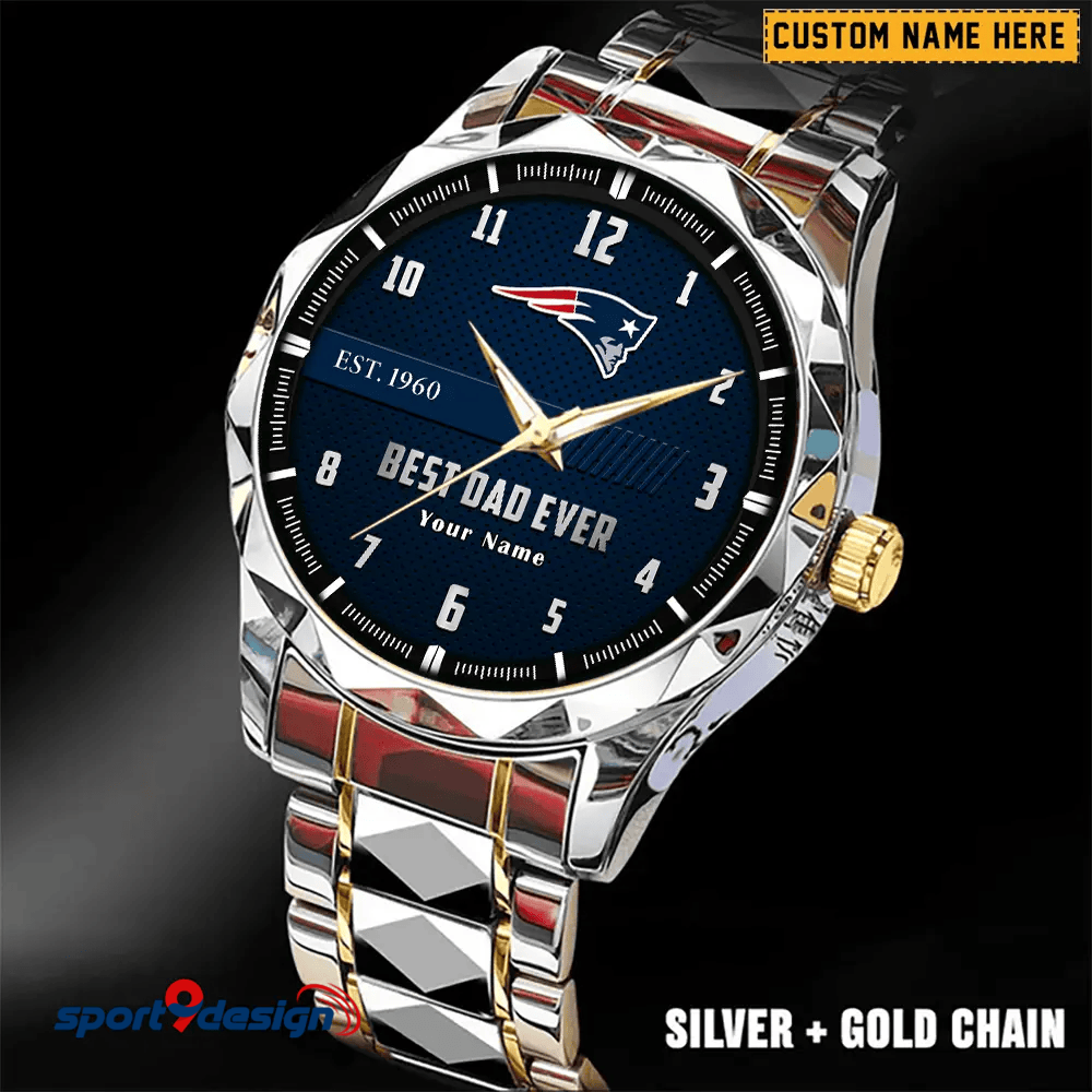 New England Patriots Best Dad Ever Luxury Diamond Men Watch Father's Day Gift